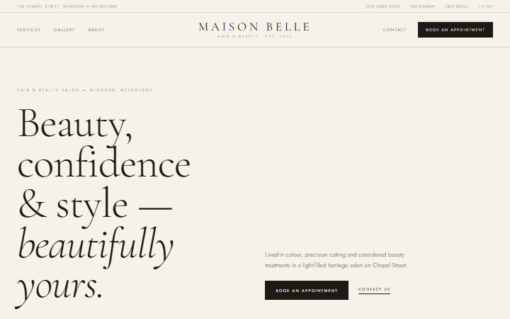 The Maison Belle example website